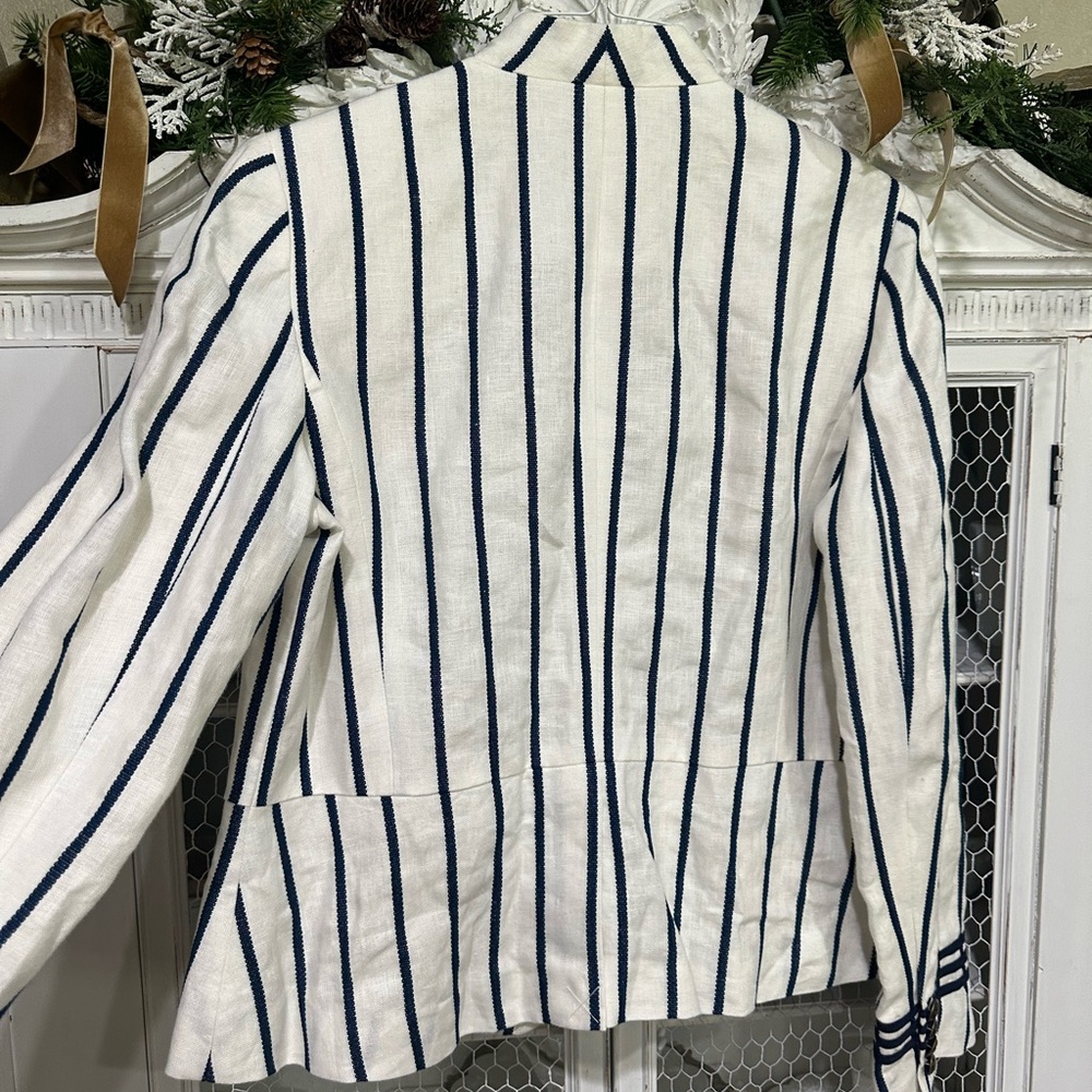 Ralph Lauren Cream Blazer with Navy Vertical Stripes. Size 12. New with tags - Picture 8 of 11